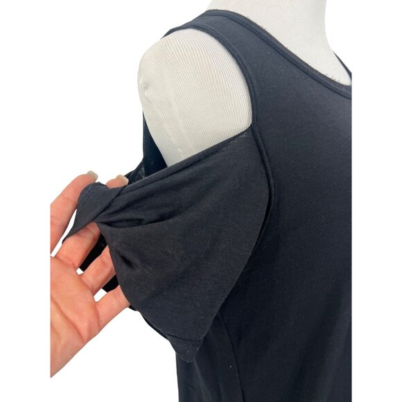 Free People Casual Black Cold Shoulder Side Slits Relaxed Boho Jersey Maxi Dress - Picture 8 of 14